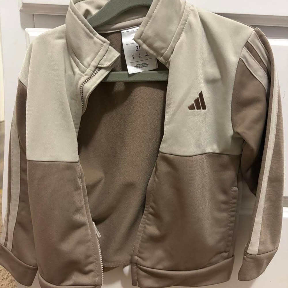 Adidas Kids Tan Cream Colorblock Full Zip Track Jacket Size 2T